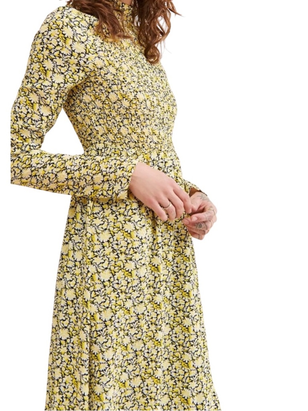 Urban Outfitters Ghospell Mari Floral Shirring Dress 89838007 Yellow Size M NWOT
